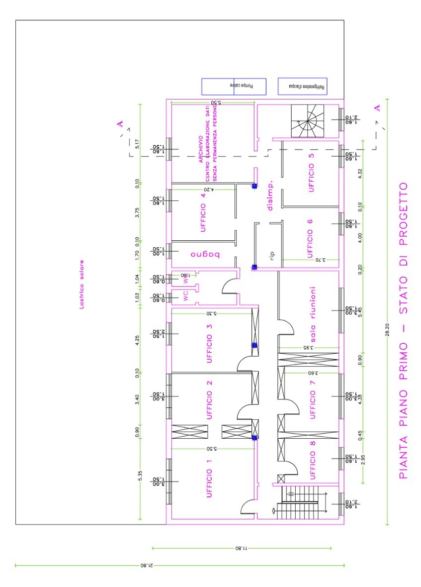 Pianta primo piano 340 mq open space Trezzano sul Naviglio | Lanzone Immobiliare S.r.l.