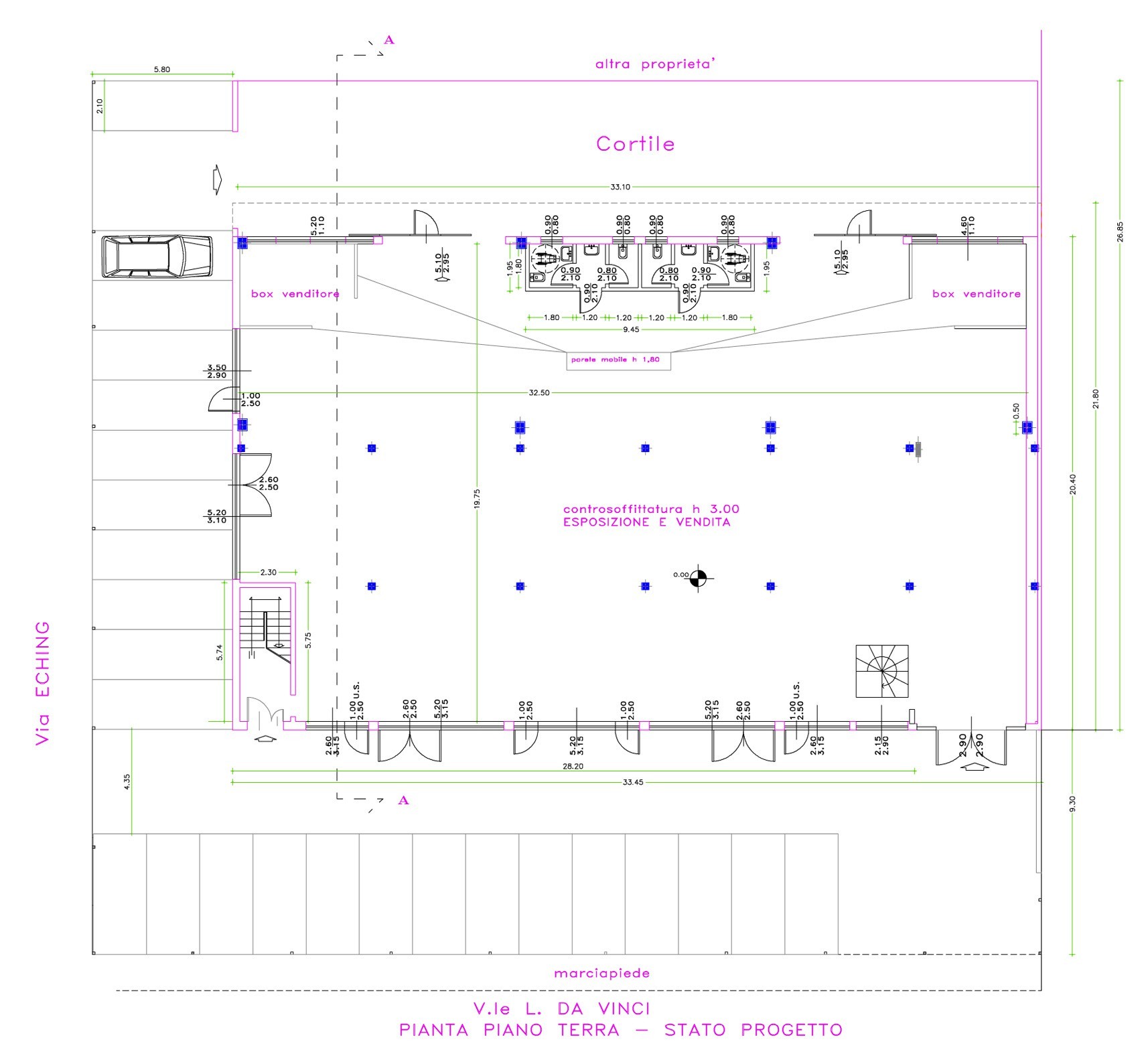 Pianta piano terra 700 mq commerciali vetrati Trezzano sul Naviglio | Lanzone Immobiliare S.r.l.